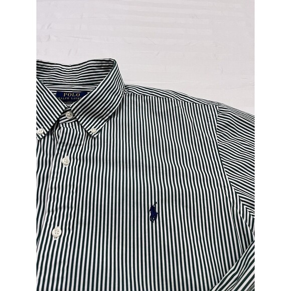Polo Ralph Lauren Classic Fit Green White Striped Button Down Shirt Size XL - Picture 2 of 7